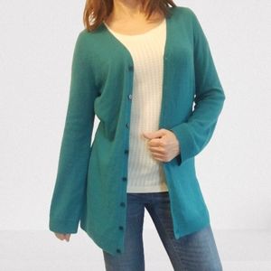 Adrienne Vittadini Cashmere Turquoise Cardigan Sweater